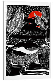 Magnettafel Unter den Sternen - Schwarz-weiße Camping-Berglandschaft