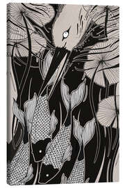 Canvas print  Catch - Japanese heron and koi carp pond - Chromakane