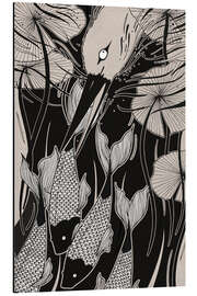 Magnettafel Fang - Japanischer Reiher und Koi-Karpfen-Teich