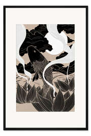 Gerahmter Kunstdruck Gegenstrom - Japanischer Fisch und Lotus