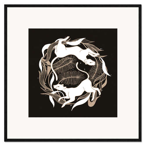 Framed art print Ojas - Abstract circular botanical panthers