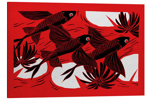 Aluminium print Flash - Black, red and white flying fish