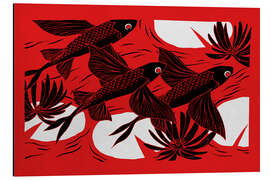 Aluminiumtavla Flash - Black, red and white flying fish