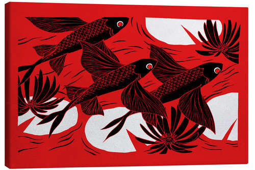 Canvas print Flash - Black, red and white flying fish