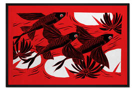 Gerahmter Kunstdruck Blitz - Schwarzer, roter und weißer fliegender Fisch