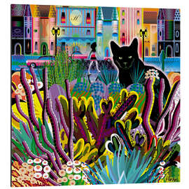 Aluminium print Black Cat in City Garden