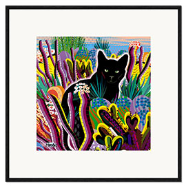 Framed art print Black Cat in Garden