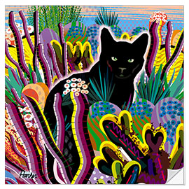 Selvklebende plakat Black Cat in Garden