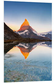 Tableau en PVC Cervin au lever du soleil du lac Riffelsee, Zermatt, Suisse