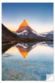 Vinilo para la pared Matterhorn al amanecer desde el lago Riffelsee, Zermatt, Suiza