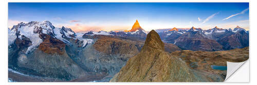 Selvklebende plakat Breithorn and  Matterhorn peaks at sunset, Zermatt, Switzerland