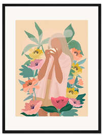 Gerahmter Kunstdruck Kaffee unter den Blumen II