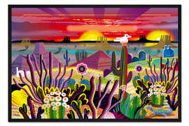 Gerahmter Kunstdruck Fantasie Wüste Sonnenaufgang