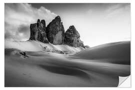 Selvklebende plakat Three peaks surrounded by snow