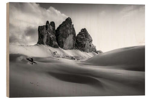 Stampa su legno Tre cime circondate dalla neve