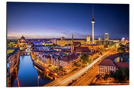 Tableau en aluminium Berlin: vue sur la Spree et la tour de télévision la nuit