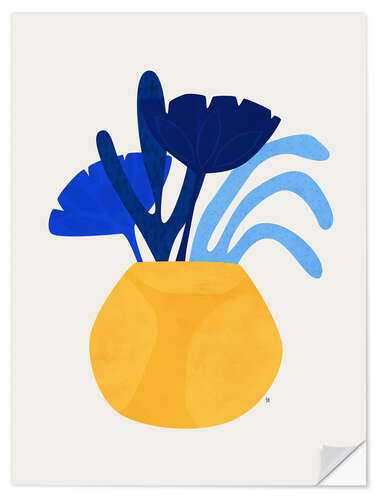 Sticker mural Blue Plant Yellow Pot