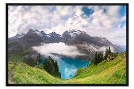 Gerahmter Kunstdruck Panorama des Oeschinensees, Berner Oberland, Schweiz
