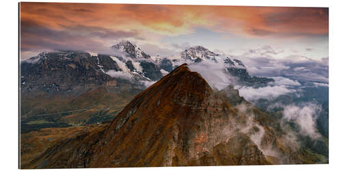 Tableau en plexi-alu Montagnes de la Jungfrau au coucher du soleil, Oberland Bernois, Suisse