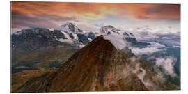 Quadro em plexi-alumínio Montanhas Jungfrau ao pôr do sol, Bernese Oberland, Suíça