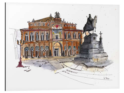 Cuadro de aluminio Semperoper con estatua ecuestre, Dresde