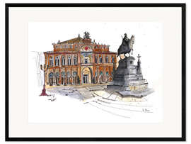 Gerahmter Kunstdruck Semperoper mit Reiterstandbild, Dresden