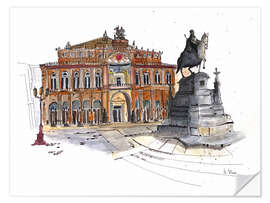 Sticker mural Semperoper avec statue équestre, Dresde