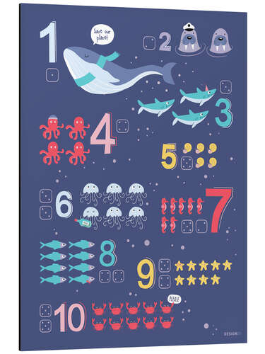 Cuadro de aluminio Counting numbers with marine animals