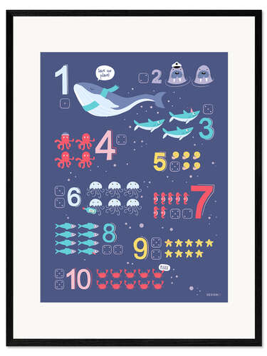Impression artistique encadrée Counting numbers with marine animals