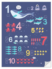 Muursticker Counting numbers with marine animals