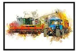 Gerahmter Kunstdruck Mähdrescher bei der Ernte