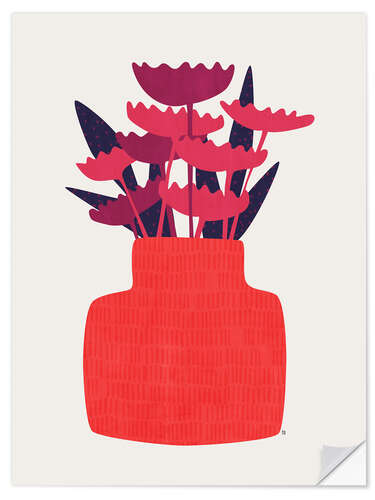 Sticker mural Pink Flowers Red Vase