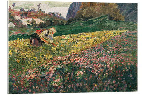 Tableau en plexi-alu Fille dans la prairie de fleurs