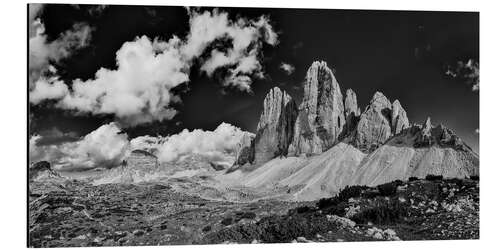 Stampa su alluminio Le tre cime in bianco e nero