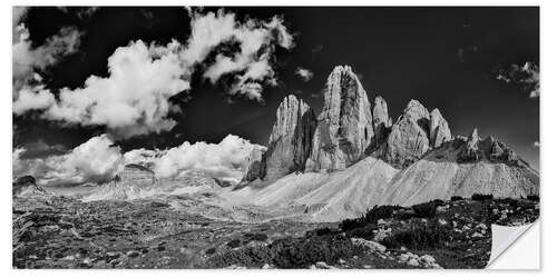 Vinilo para la pared Los tres picos en blanco y negro