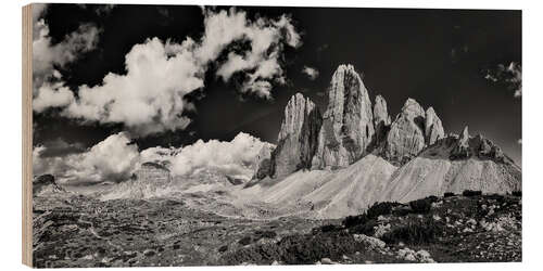 Wood print The three peaks in black and white