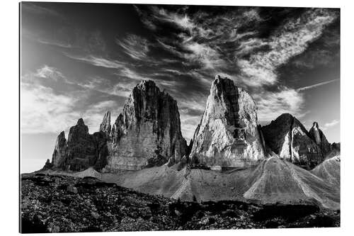 Tableau en plexi-alu Dolomites en noir et blanc