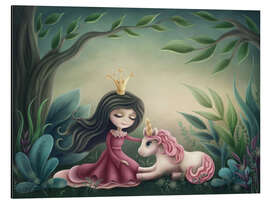 Aluminium print Princess with unicorn in the magic forest