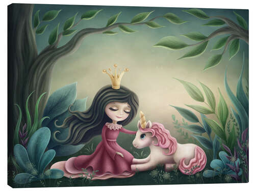 Canvas-taulu Princess with unicorn in the magic forest