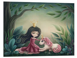 Foam board print Princess with unicorn in the magic forest