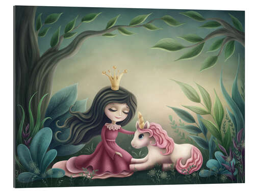 Gallery print Princess with unicorn in the magic forest