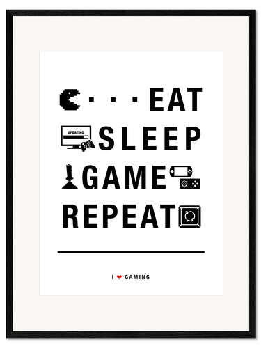 Plakat artystyczny premium w ramie Eat sleep game repeat