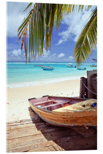 Acrylglasbild Boot am Ufer, Barbados