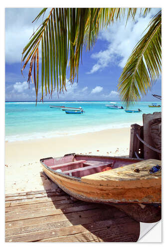 Selvklebende plakat Boat at shore, Barbados