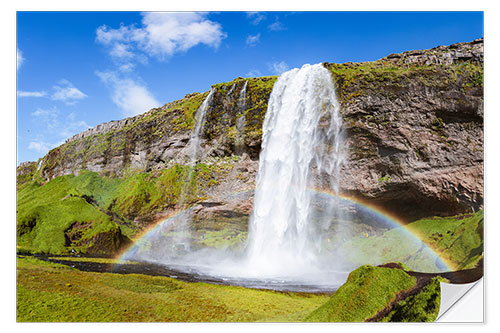 Selvklebende plakat Waterfall and rainbow, Iceland