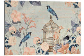 Tableau en plexi-alu Jardin d&#039;oiseaux vintage