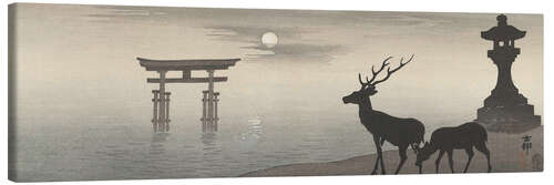 Tableau sur toile Cerf, lanterne en pierre et torii