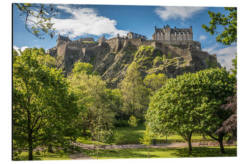 Aluminiumtavla Princes Street Gardens and Edinburgh Castle, Scotland