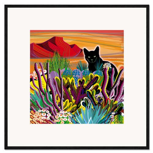 Impresión de arte enmarcada Gato en el jardín del desierto