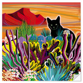 Självhäftande poster Cat in Desert Garden